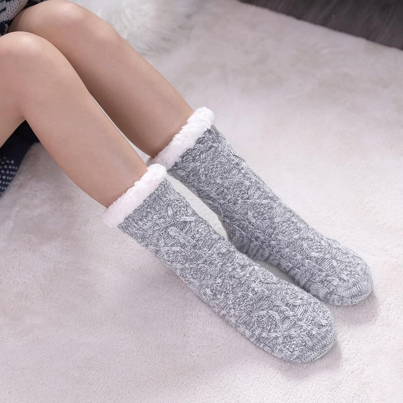 LINEMIN Womens Slipper Socks Winter Warm Fleece Lined Socks Cozy Soft Thick Fuzzy Non Slip Indoor Christmas Socks - Image 4